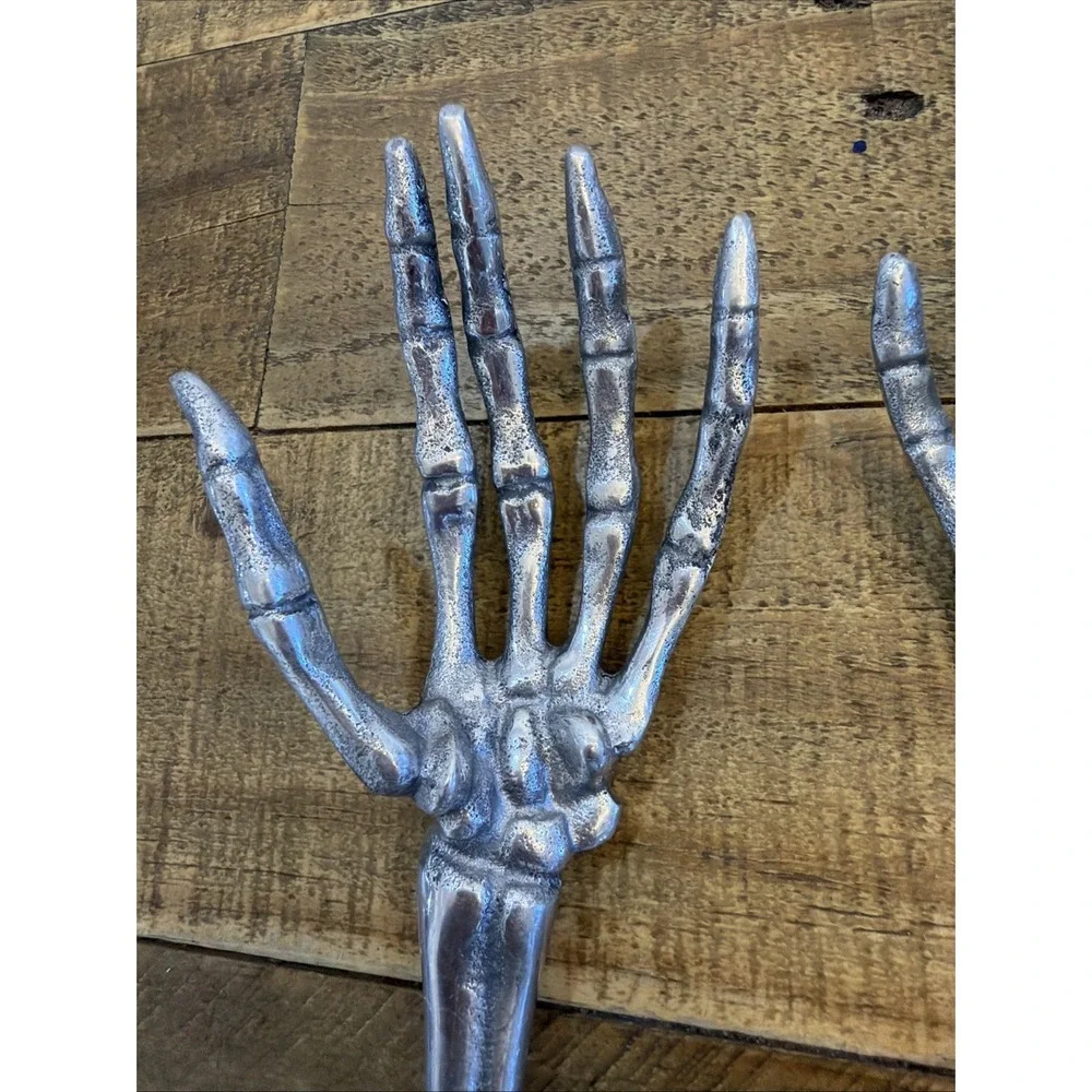 Pottery Barn Skeleton Hands Serving Set Halloween - Metal Salad Servers